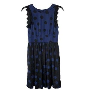 Corey Lynn Calter Anthro Polka Dot Fit & Flare Dress 2 Blue Open Back Lace Trim